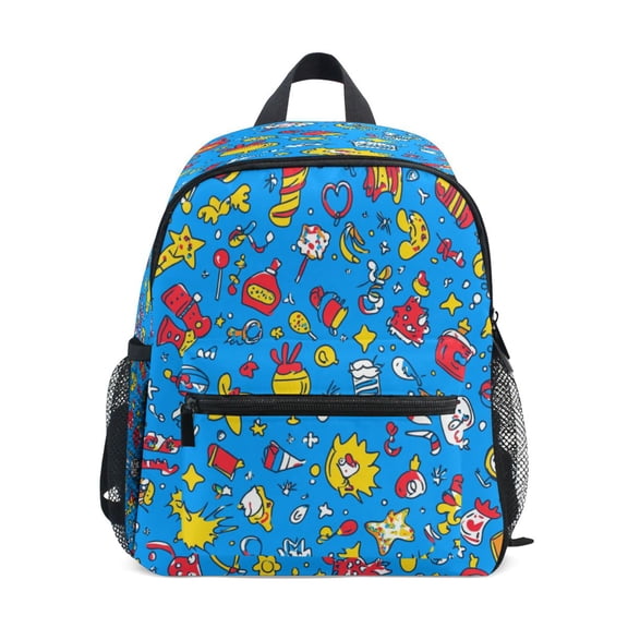 Mini Backpack Colorful Cartoon Doodles Pattern - Durable with Safety Features for 3-8 Years