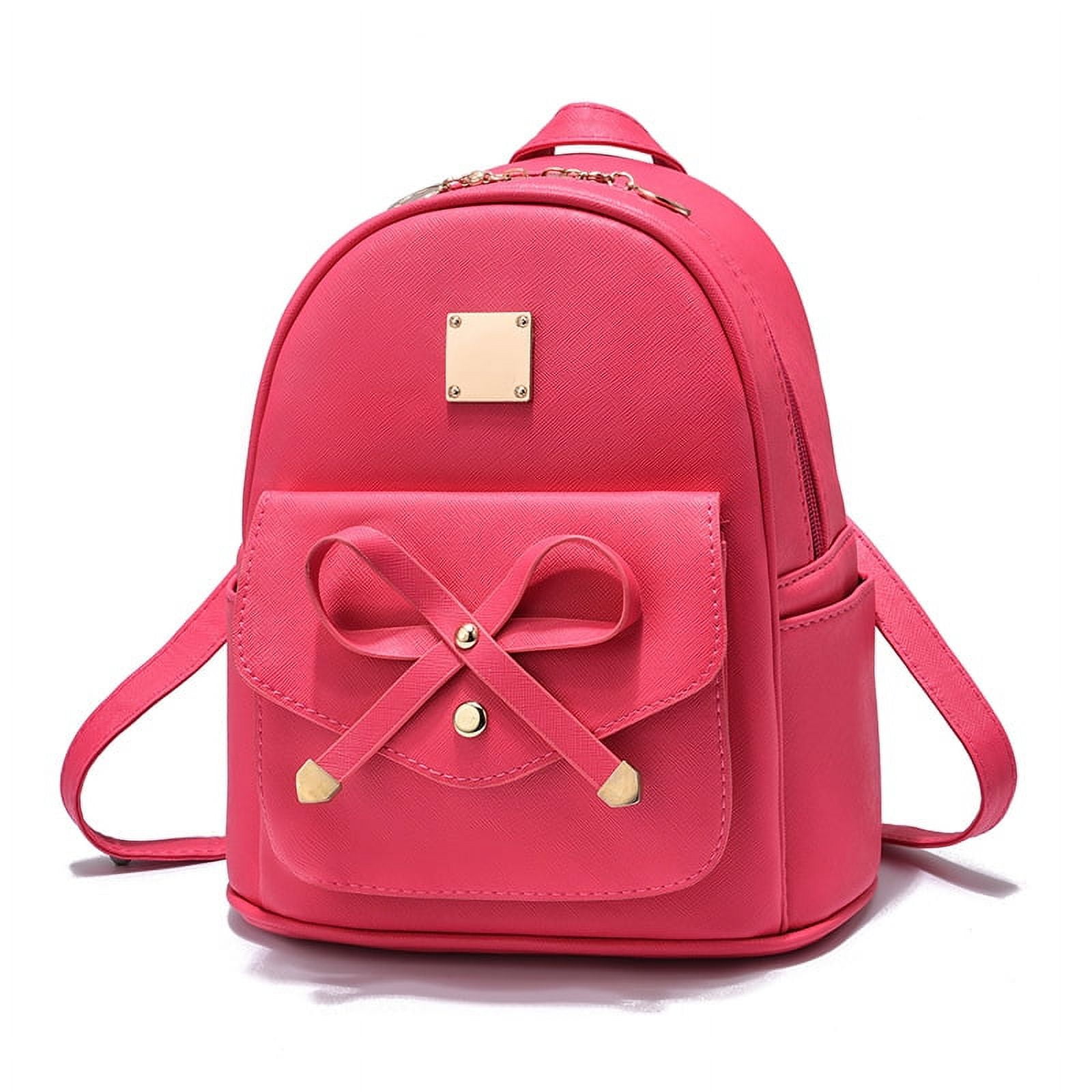Mini Backpack Crossbody Bag for Teenage Girl Bowknot Small Backpack,Rose Red