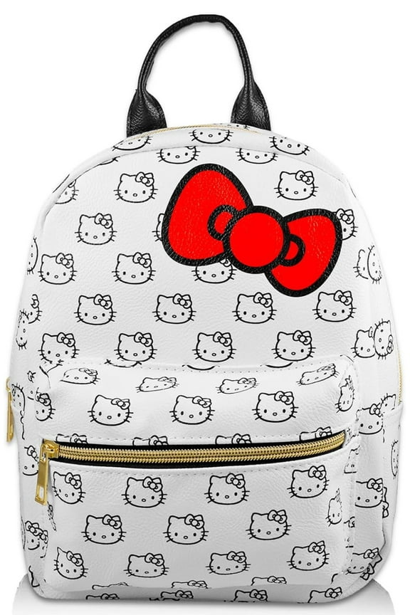 Mini Backpack Delux - Hello Kitty - Faces Pattern Allover Print White