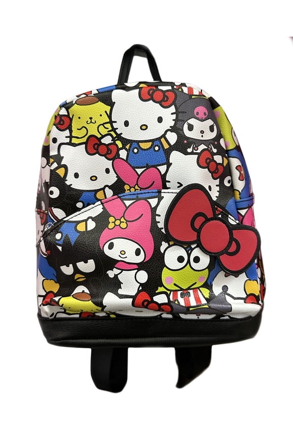 Mini Backpack Delux - Hello Kitty and Friends - Black Faux Leather