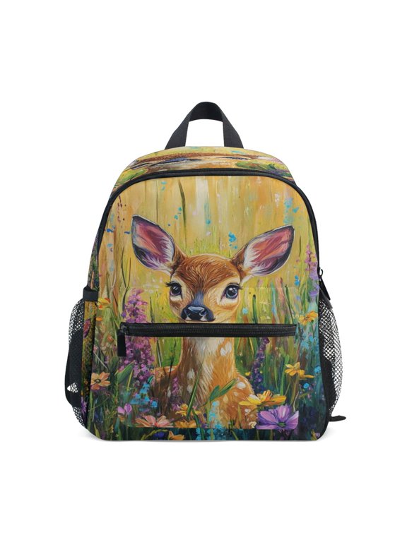 Mini Backpack Fawn Among Purple Flowers - Durable with Safety Features for 3-8 Years