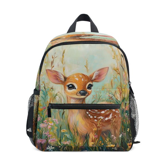 Mini Backpack Fawn in Flower Field - Durable with Safety Features for 3-8 Years