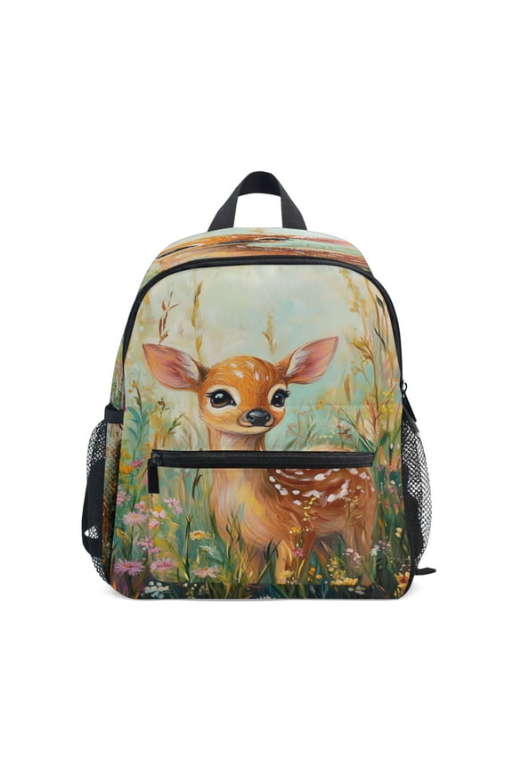 Mini Backpack Fawn in Flower Field - Durable with Safety Features for 3-8 Years