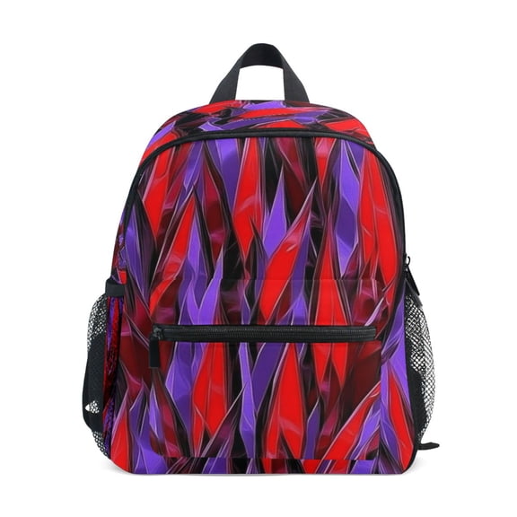 Mini Backpack Futuristic Red and Purple Pattern - Durable with Safety Features for 3-8 Years