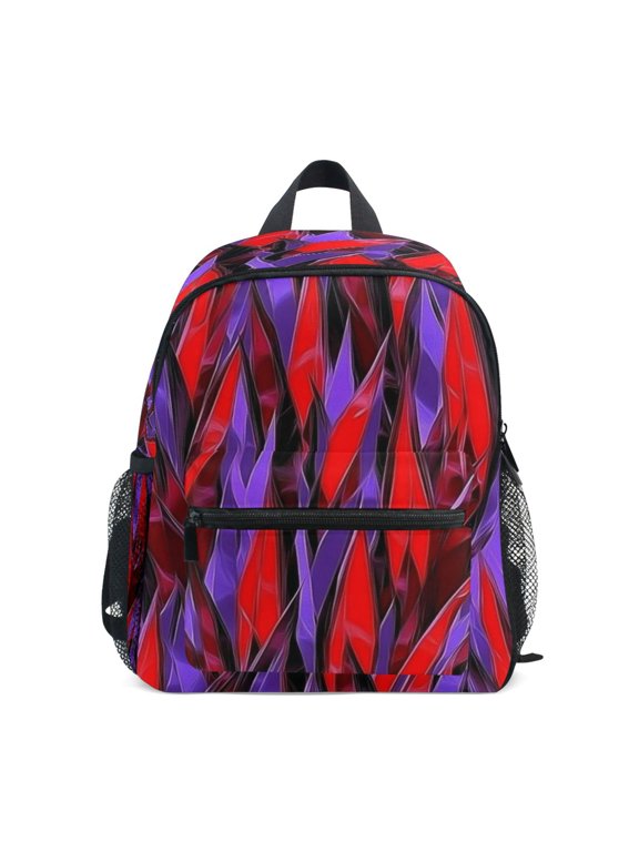 Mini Backpack Futuristic Red and Purple Pattern - Durable with Safety Features for 3-8 Years
