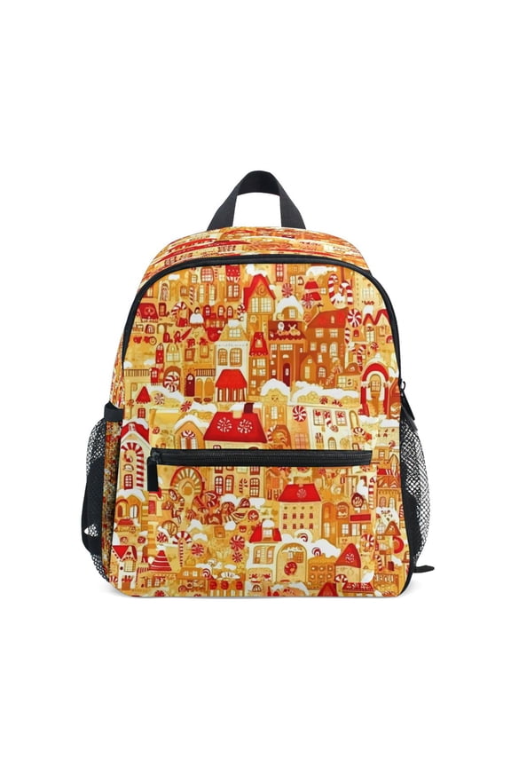 Mini Backpack Gingerbread Houses Pattern - Durable with Safety Features for 3-8 Years