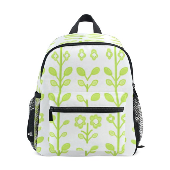 Mini Backpack Green Flowers Pattern - Durable with Safety Features for 3-8 Years