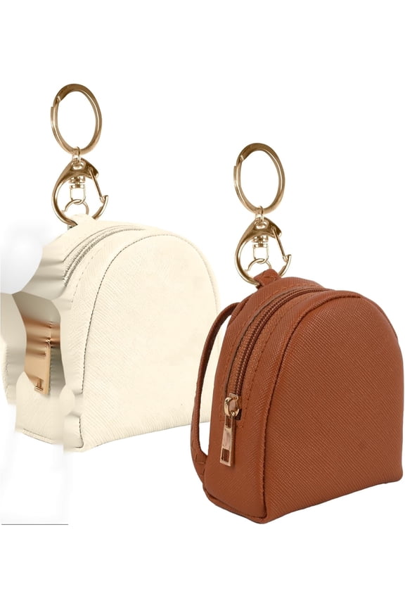 Mini Backpack Keychain, 2 Pack PU Leather Cute Makeup Pouch, Earphone Lipstick Storage Bag for Women
