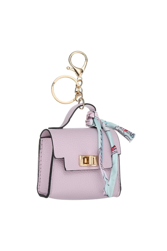 Mini Backpack Keychain, Cute Coin Purse Keychain PU Leather Backpack Purse Key Chain, Purple