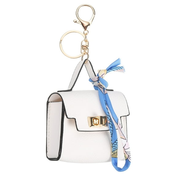 Mini Backpack Keychain, Cute Coin Purse Keychain PU Leather Backpack Purse Key Chain, White