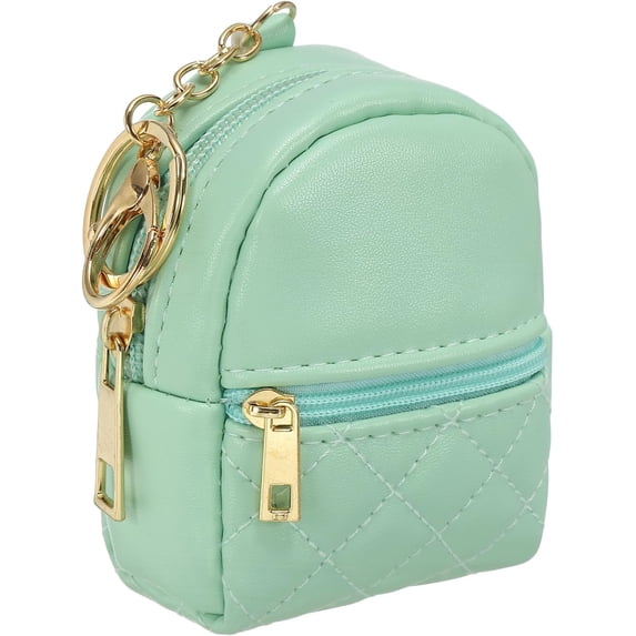Mini Backpack Keychain, Cute PU Leather Cosmetic Coin Purse with Double Zipper Compartments, Portable Small Bag for Makeup Keys Cards Data Cables