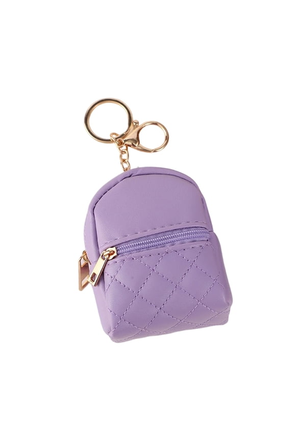 Mini Backpack Keychain Pouch, Stylish PU Leather Coin Purse, Compact Key Chain Wallet For AirPods, Coins & Small Accessories(Purple)