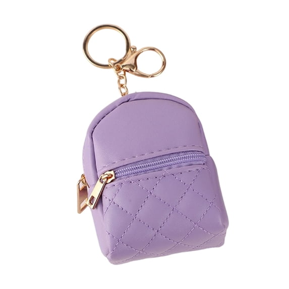 Mini Backpack Keychain Pouch, Stylish PU Leather Coin Purse, Compact Key Chain Wallet For AirPods, Coins & Small Accessories(Purple)