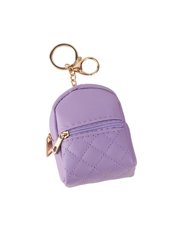 Mini Backpack Keychain Pouch, Stylish PU Leather Coin Purse, Compact Key Chain Wallet For AirPods, Coins & Small Accessories(Purple)