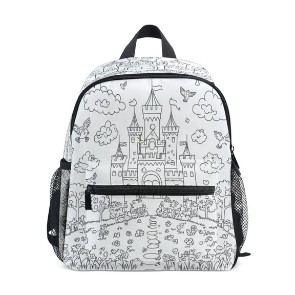 Mini Backpack Line Art Castle Pattern - Durable with Safety Features for 3-8 Years