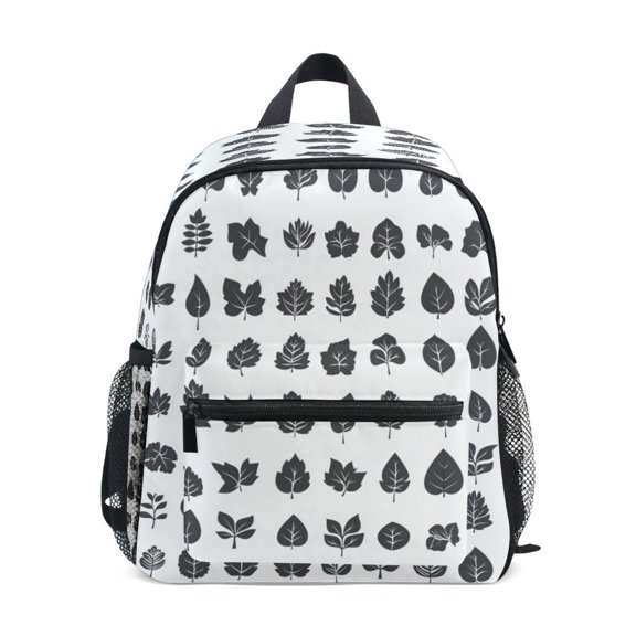 Mini Backpack Minimalist Black Leaves Pattern - Durable with Safety Features for 3-8 Years