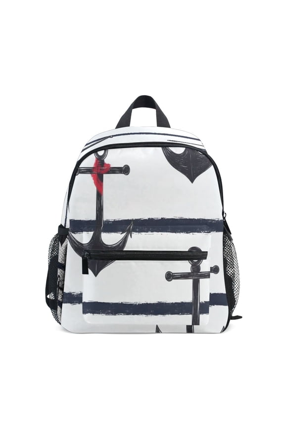 Mini Backpack Nautical Anchor Print - Durable with Safety Features for 3-8 Years