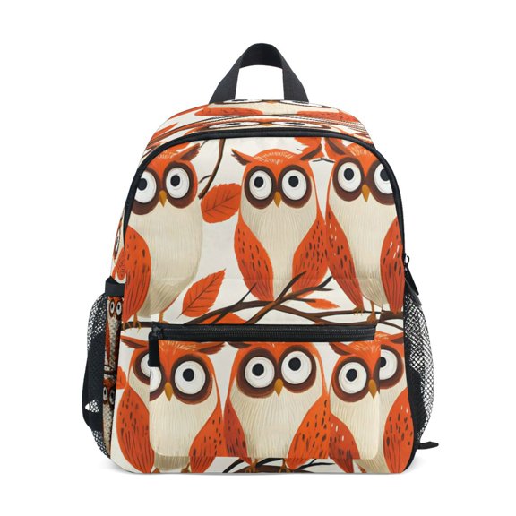 Mini Backpack Orange Owl Plush Absorbent - Durable with Safety Features for 3-8 Years
