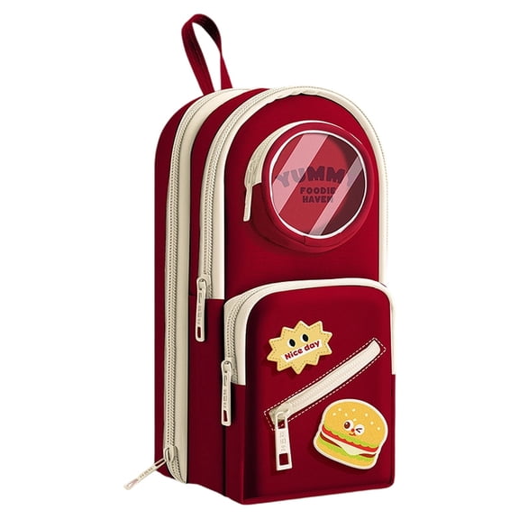 Mini Backpack Pencil Case Art Marker Storage Canvas Makeup Pocket Small Gadget Bag Organizer,Large capacity multi-layer stationery bag Passionate Burger