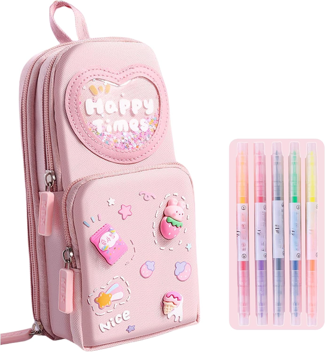backpack pencil case mini Mini Backpack Pencil Case Art Marker Storage Canvas Makeup Pocket Small  Gadget Bag Organizer Random Free of Highlighters (Pink)