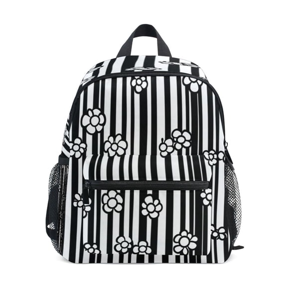 Mini Backpack Striped Background with Flowers - Durable with Safety Features for 3-8 Years