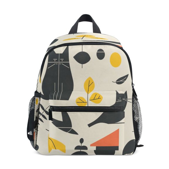 Mini Backpack Stylized Cat and Leaves - Durable with Safety Features for 3-8 Years