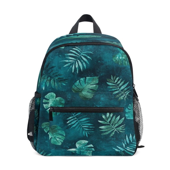 Mini Backpack Teal Tropical Leaf Pattern - Durable with Safety Features for 3-8 Years