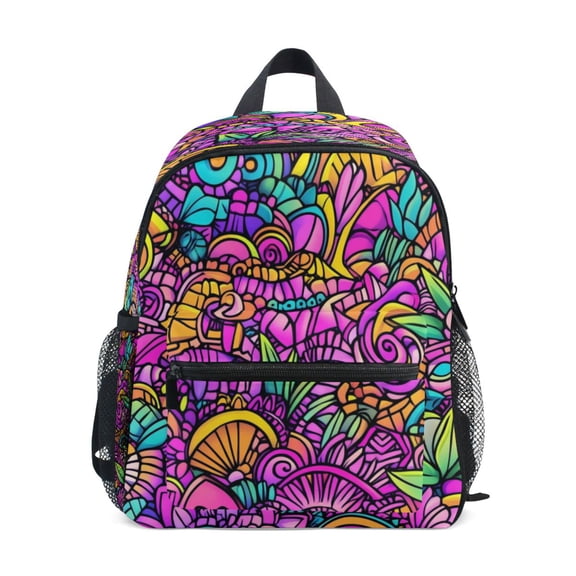 Mini Backpack Vibrant Floral Swirls - Durable with Safety Features for 3-8 Years