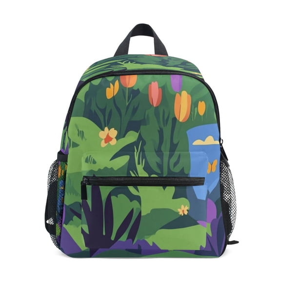 Mini Backpack Vibrant Garden Scene - Durable with Safety Features for 3-8 Years