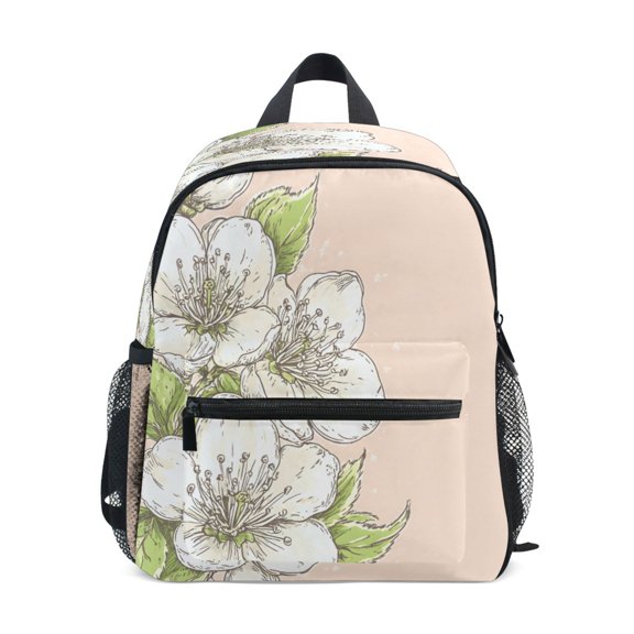 Mini Backpack White Flowers - Durable with Safety Features for 3-8 Years