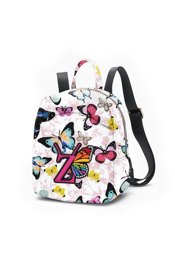 Mini Backpack for Women, Butterfly Letter Print Small Backpack with Adjustable Strap, Colorful Star Puffy Sling Bag, 26 Letters Available for Travel Daily Streetwear