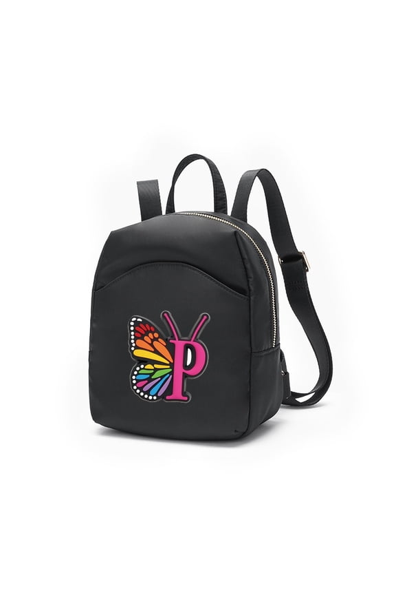Mini Backpack for Women, Butterfly Letter Print Small Backpack with Adjustable Strap, Colorful Star Puffy Sling Bag, 26 Letters Available for Travel Daily Streetwear