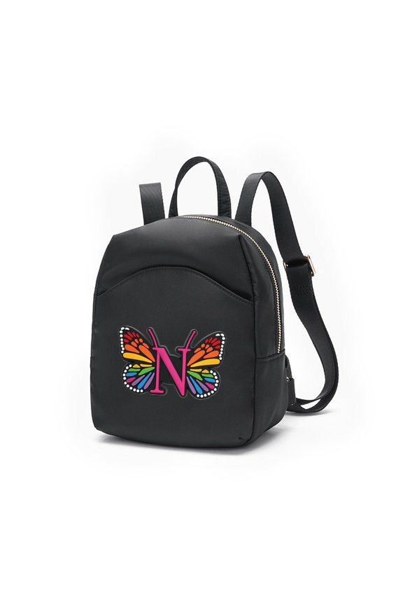 Mini Backpack for Women, Butterfly Letter Print Small Backpack with Adjustable Strap, Colorful Star Puffy Sling Bag, 26 Letters Available for Travel Daily Streetwear