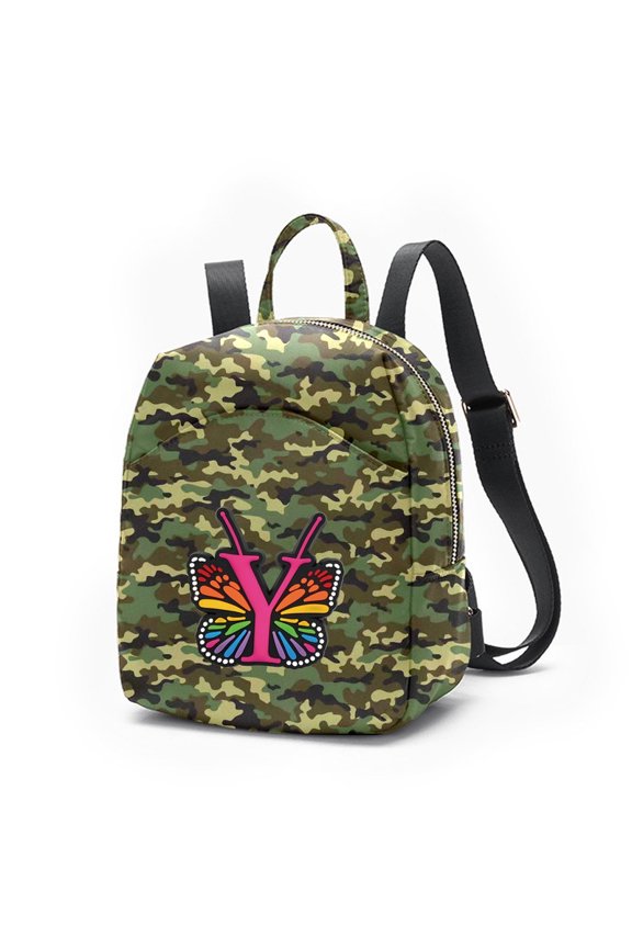 Mini Backpack for Women, Butterfly Letter Print Small Backpack with Adjustable Strap, Colorful Star Puffy Sling Bag, 26 Letters Available for Travel Daily Streetwear