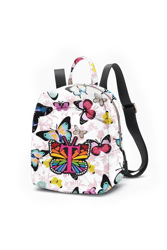 Mini Backpack for Women, Butterfly Letter Print Small Backpack with Adjustable Strap, Colorful Star Puffy Sling Bag, 26 Letters Available for Travel Daily Streetwear