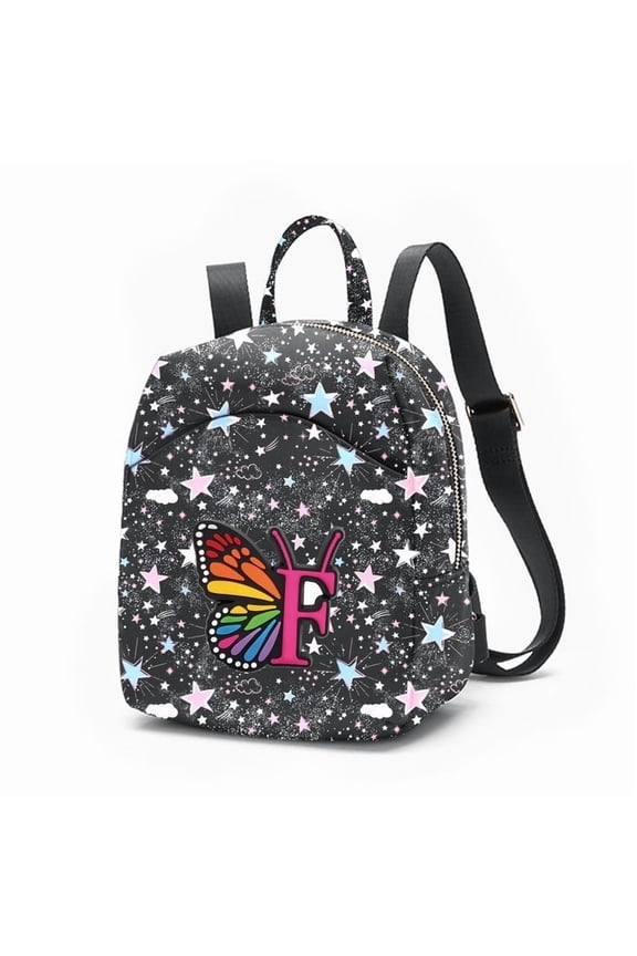 Mini Backpack for Women, Butterfly Letter Print Small Backpack with Adjustable Strap, Colorful Star Puffy Sling Bag, 26 ailable for Travel Daily Streetwear