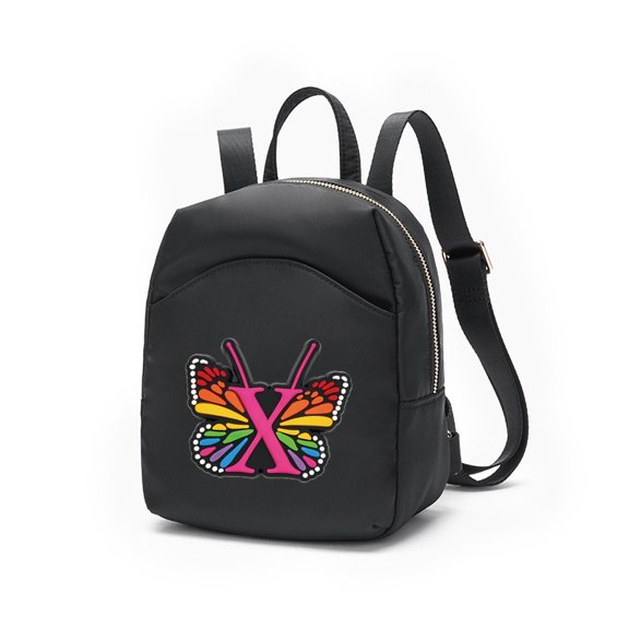 Mini Backpack for Women, Butterfly Letter Print Small Backpack with Adjustable Strap, Colorful Star Puffy Sling Bag, 26 Letters Available for Travel Daily Streetwear