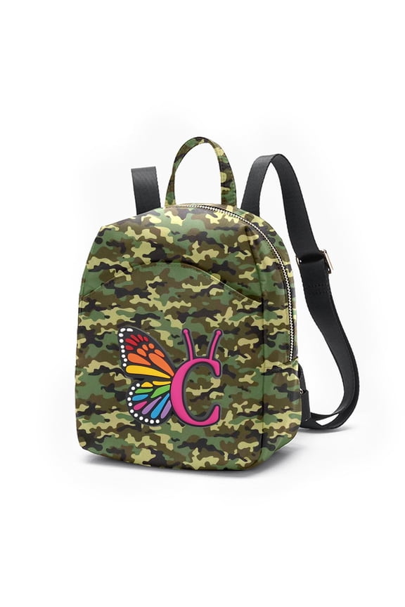 Mini Backpack for Women, Butterfly Letter Print Small Backpack with Adjustable Strap, Colorful Star Puffy Sling Bag, 26 Letters Available for Travel Daily Streetwear