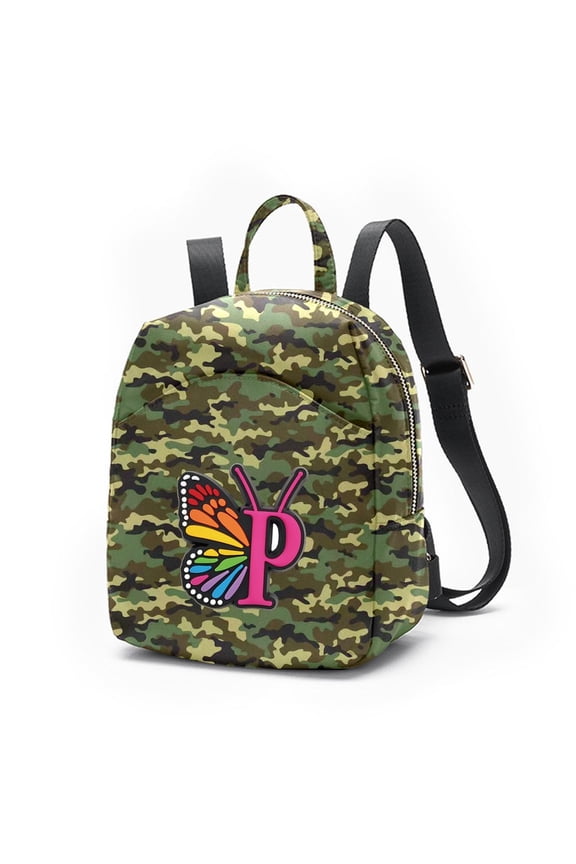 Mini Backpack for Women, Butterfly Letter Print Small Backpack with Adjustable Strap, Colorful Star Puffy Sling Bag, 26 Letters Available for Travel Daily Streetwear