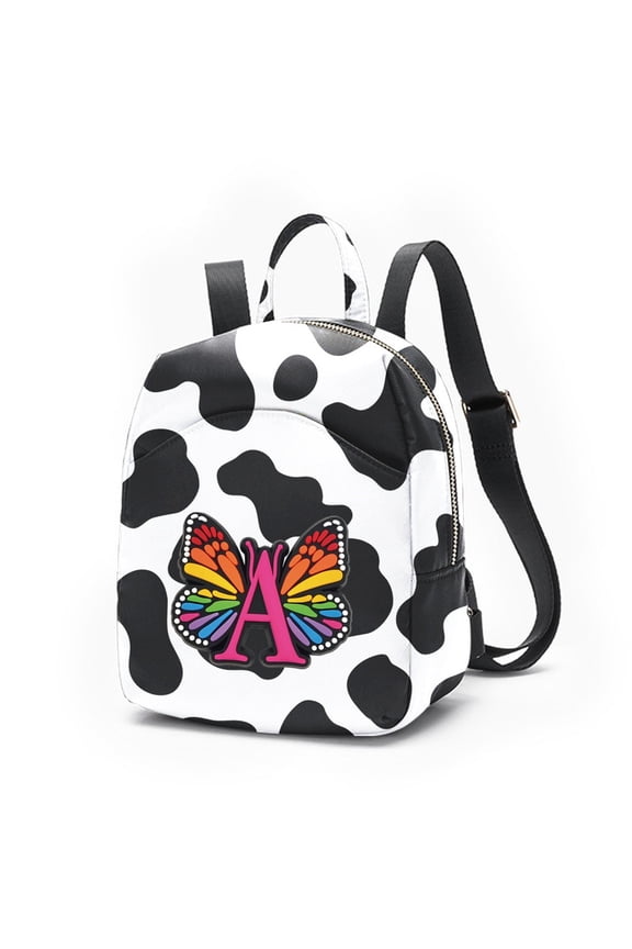 Mini Backpack for Women, Butterfly Letter Print Small Backpack with Adjustable Strap, Colorful Star Puffy Sling Bag, 26 Letters Available for Travel Daily Streetwear