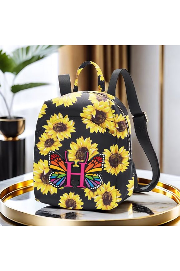 Sunflower Butterfly Letter Print Mini Backpack, Adjustable Strap Polyester Small Backpack for Women, Casual Daypack for Travel, School, Shopping