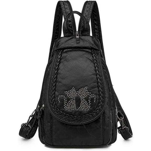 Mini Backpack for Women Light Weight Small Waterproof Backpack Purses Soft Washed PU Leather Daily Rucksack Fashion Daypack Purses Black Shoulder Handbag Bag