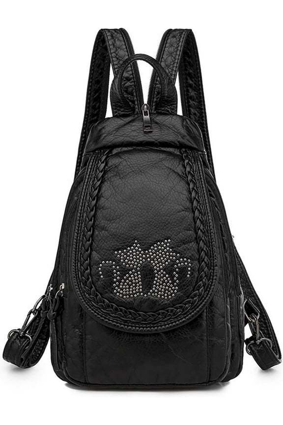 Mini Backpack for Women Light Weight Small Waterproof Backpack Purses Soft Washed PU Leather Daily Rucksack Fashion Daypack Purses Black Shoulder Handbag Bag