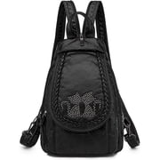 Mini Backpack for Women Light Weight Small Waterproof Backpack Purses Soft Washed PU Leather Daily Rucksack Fashion Daypack Purses Black Shoulder Handbag Bag