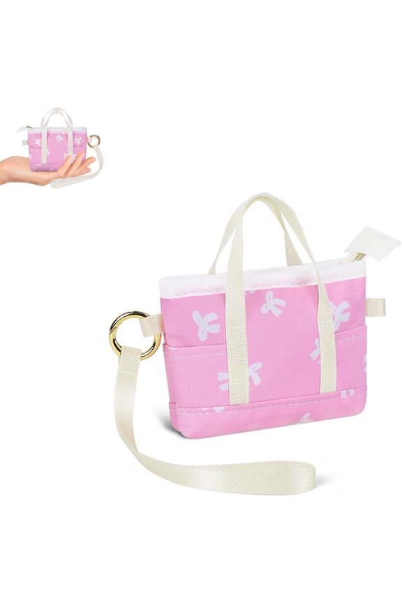 Mini Backpack for Women, Portable Cute Small Makeup Pouch with Wristlet, Mini Tote Bag for Crossbag, Handbag, Backpack, Gifts for Birthday/Party/Christmas (Bow-)