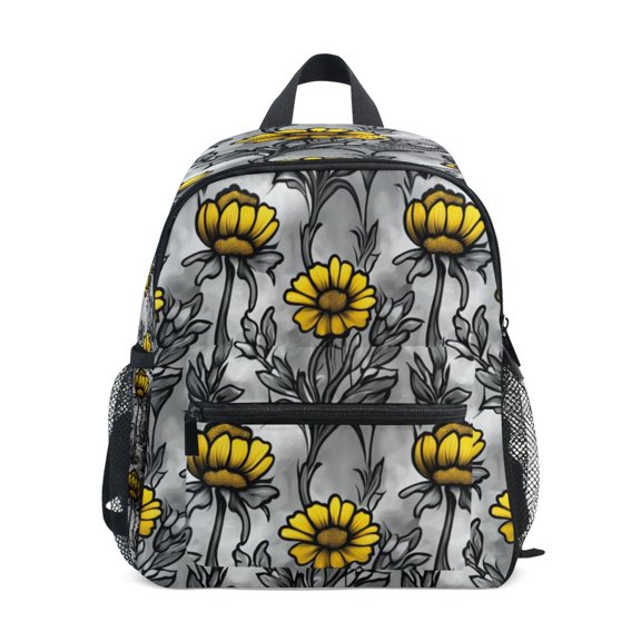 Mini Backpack Yellow Flower Sketch - Durable with Safety Features for 3-8 Years