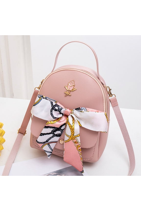 Mini Backpack for Women Cute Bowknot Small Shoulders Purse Ladies Leather Bookbag Satchel Bag, with Charm Tassel (Pink)