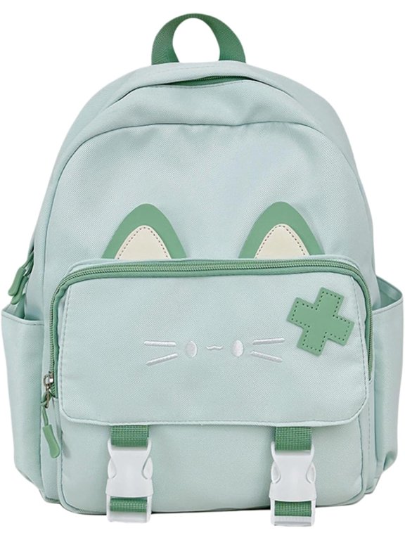 Mini Backpack for Women Teens, Lightweight Cute Cat Ear Harajuku Bookbag with 3D Ears & Embroidered Face, Casual Travel Daypack for School Commute