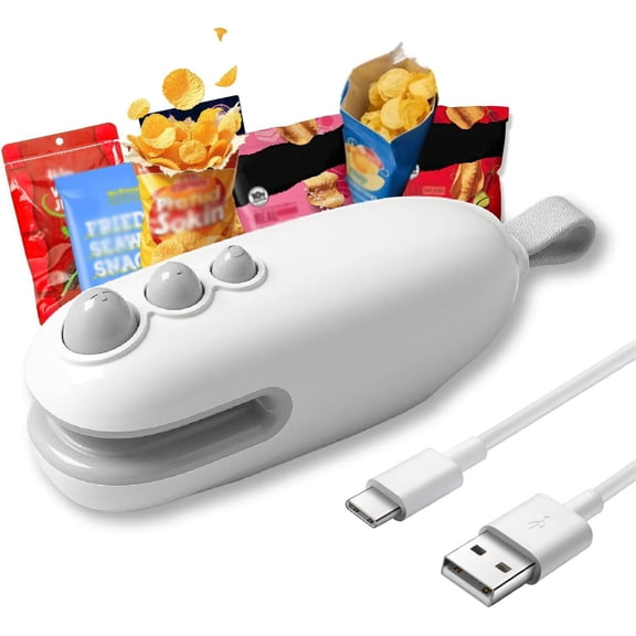 Mini Bag Sealer,2 in 1 Heat Sealer with Cutter and Magnet,Portable Resealer Machine for Chip,Handheld Sealer for Plastic Bags Snack,Rechargeable,White