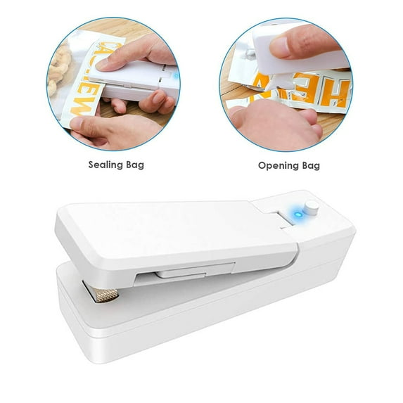 Mini Bag Sealer, 2 in 1 USB Rechargeable Heat Sealer and Cutter,Food Sealer Portable Chip Bag Resealer Machine for Plastic Bags Food Snack Storage, White